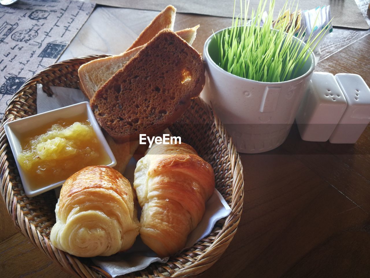 Close-up of breakfast on table