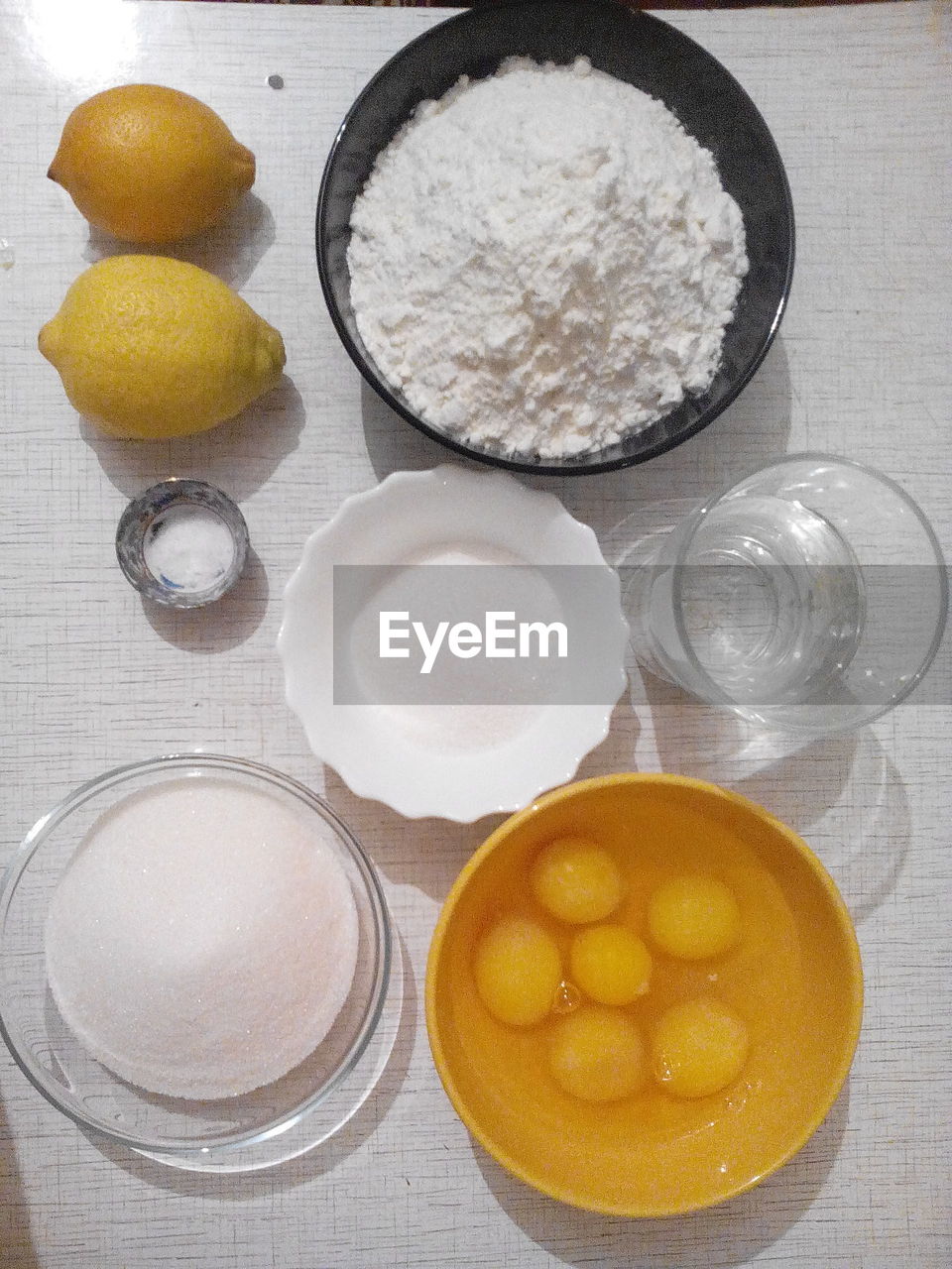 High angle view of various ingredients on table