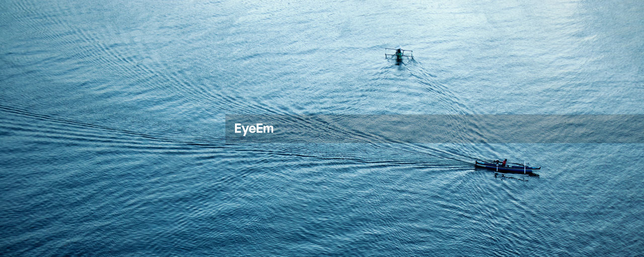 High angle view of person boat in sea