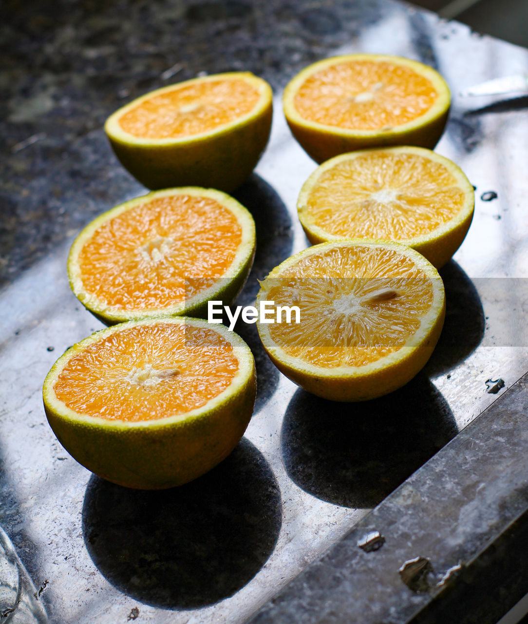 High angle view of orange on table