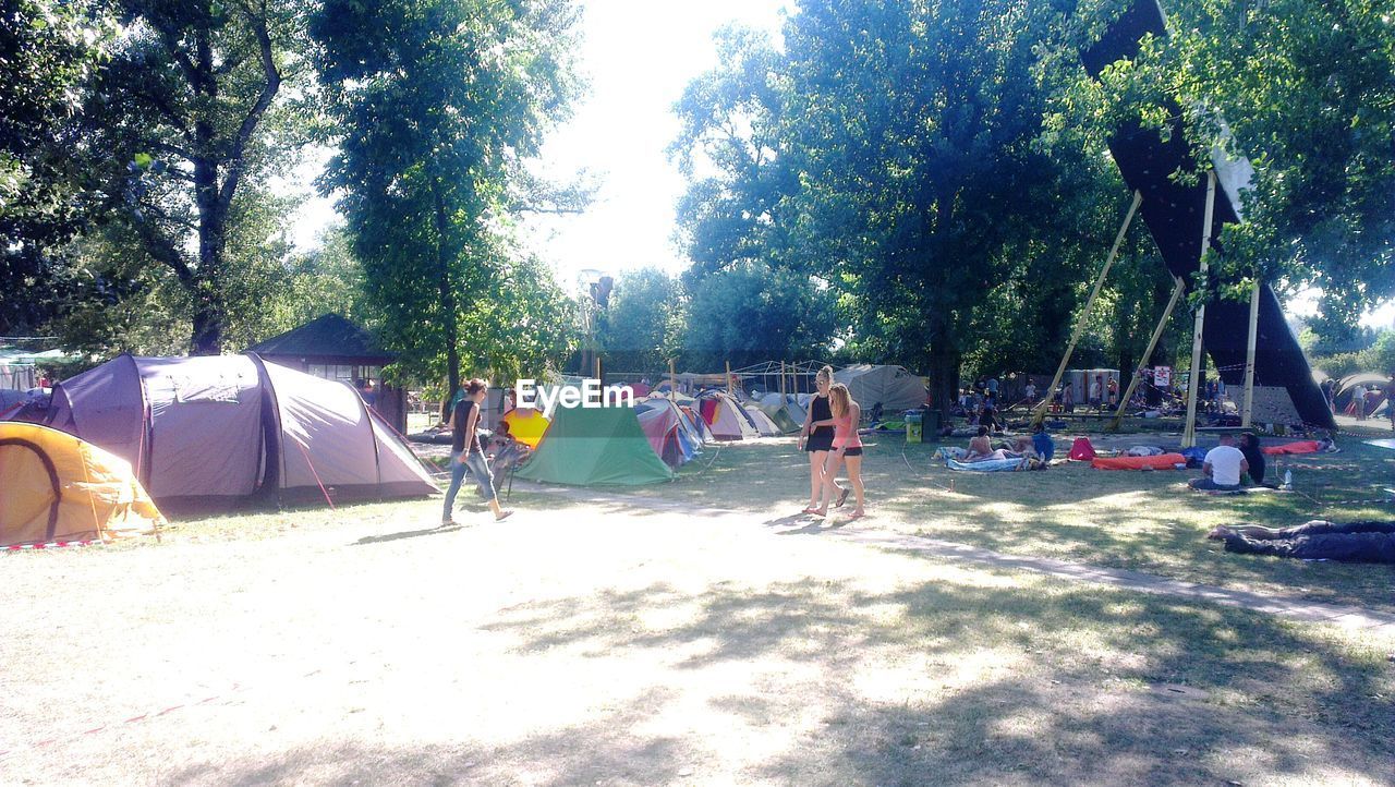Tourists camping in park