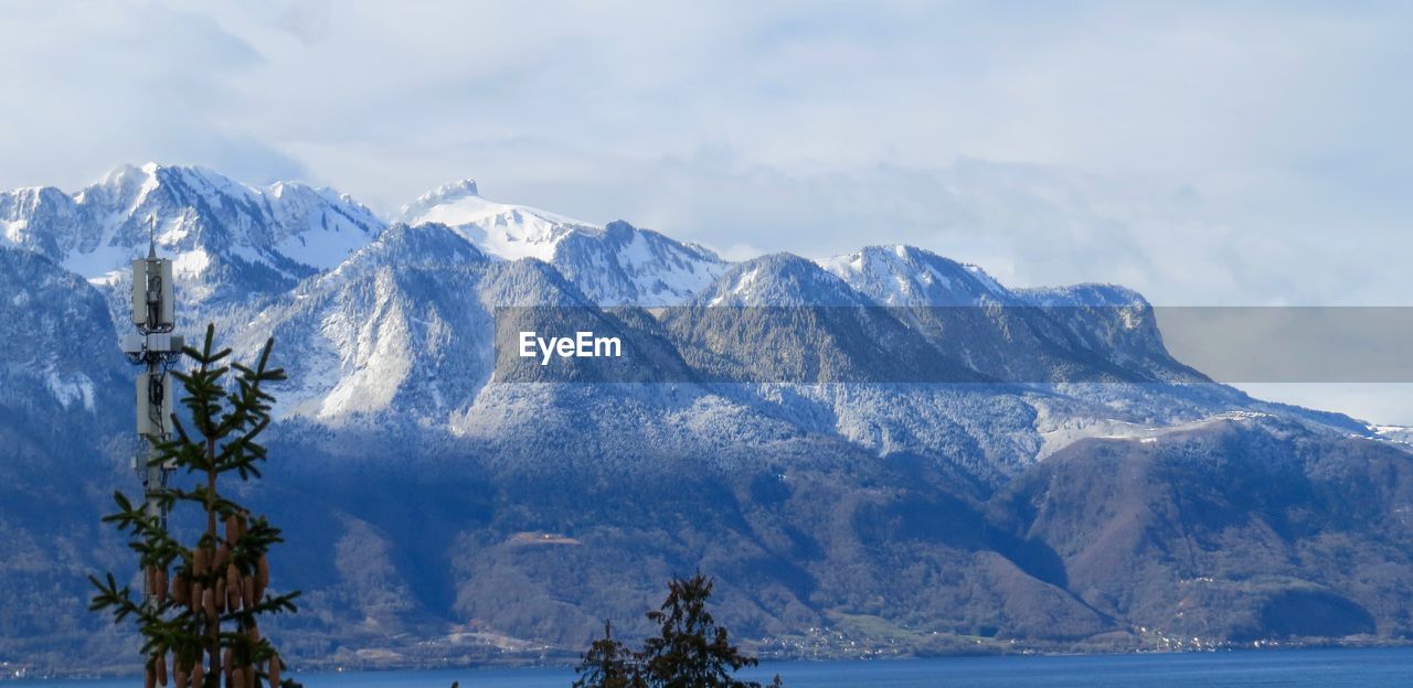 Scenic view of snowcapped mountains against sky