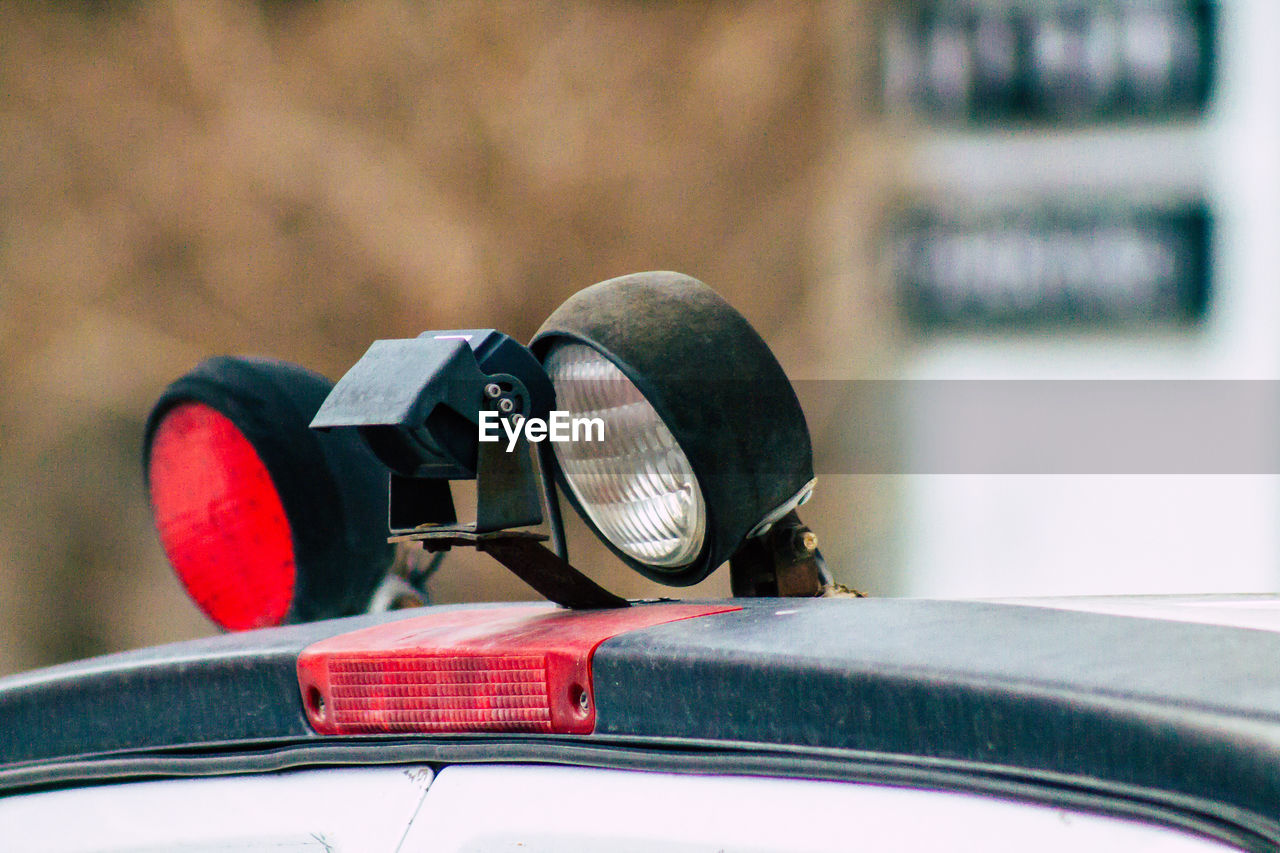 Close-up of headlights on ambulance