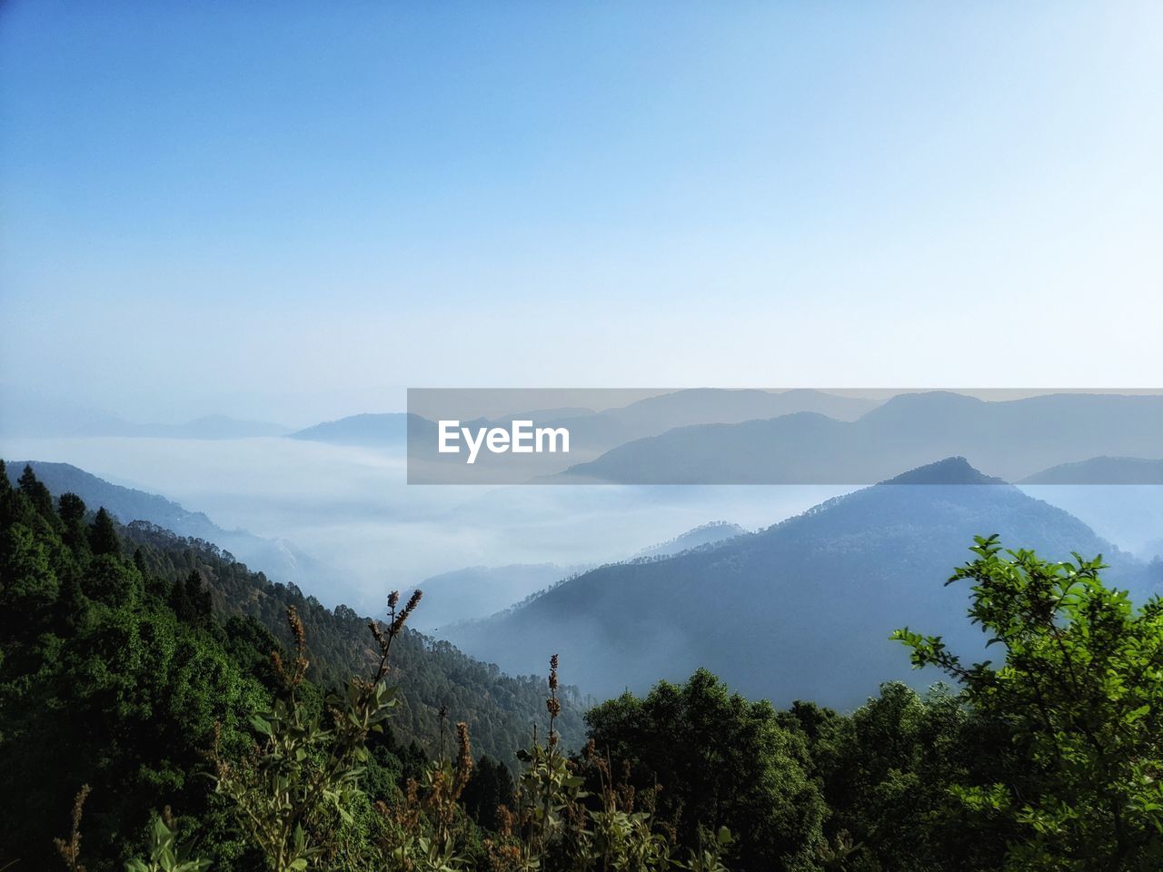 Scenic view of mountains against clear sky