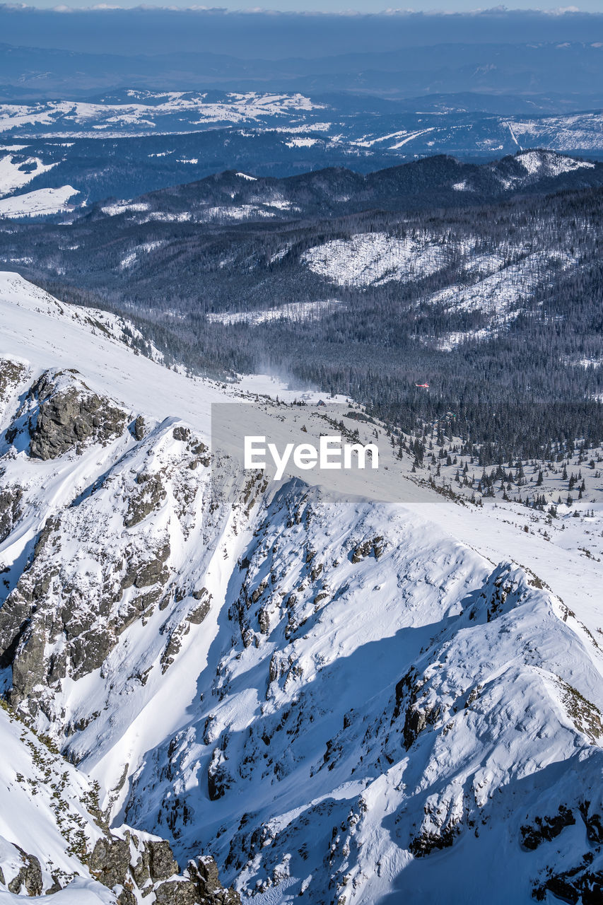 HIGH ANGLE VIEW OF SNOW COVERED LAND