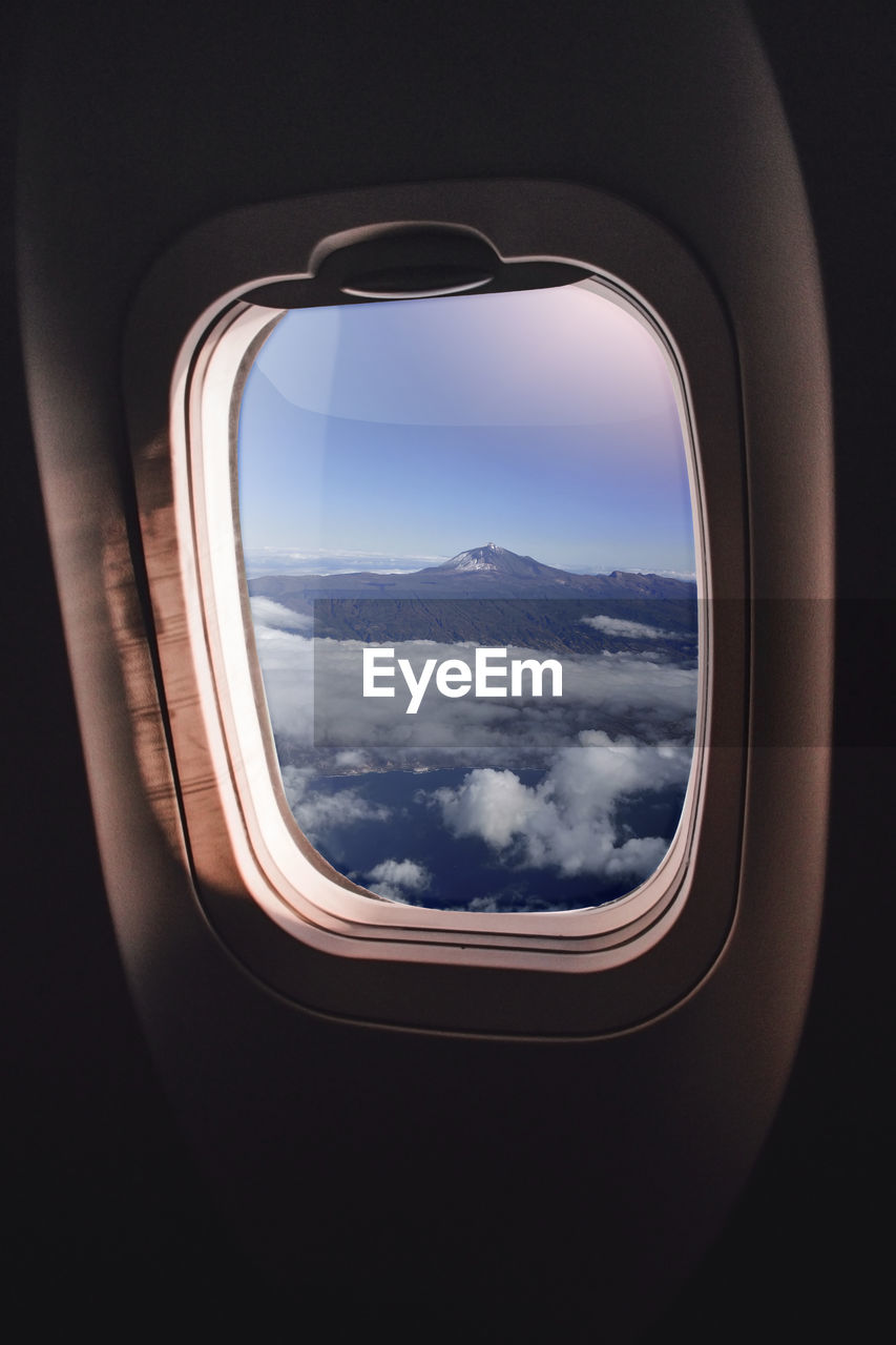 Aerial view of volcano teide on a sunny day, tenerife, spain