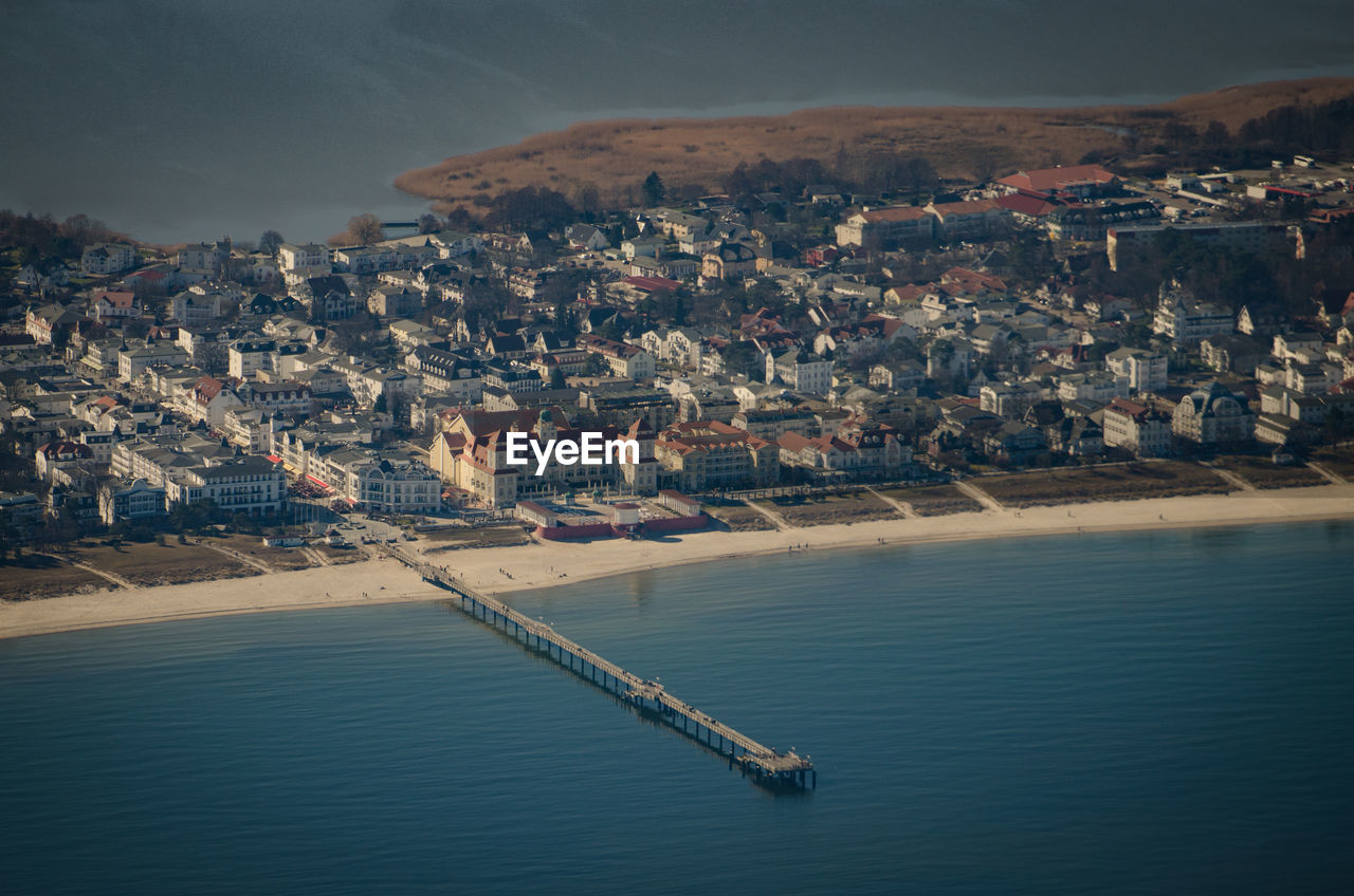 High angle view of city at waterfront