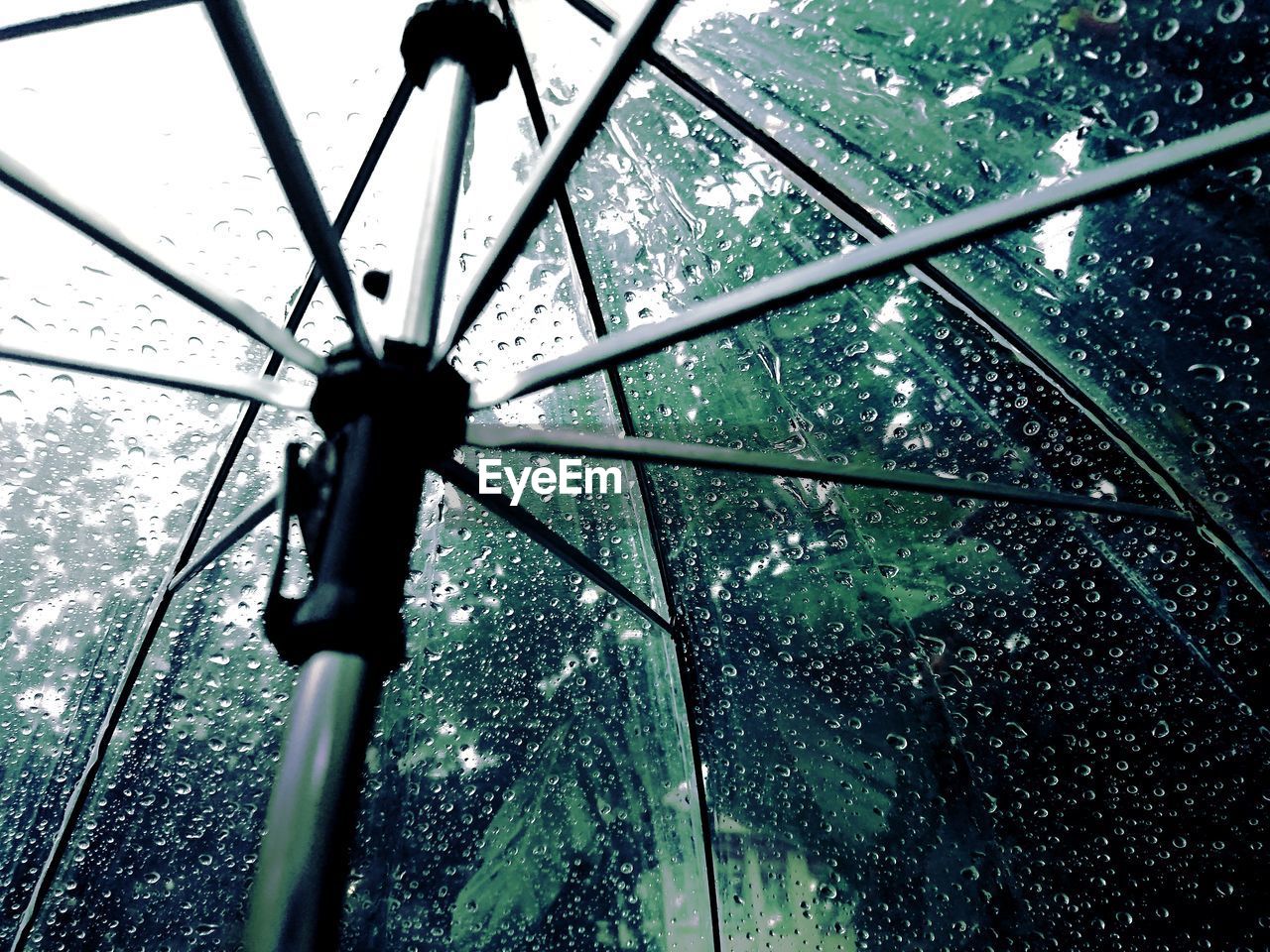 LOW ANGLE VIEW OF RAINDROPS ON WINDSHIELD