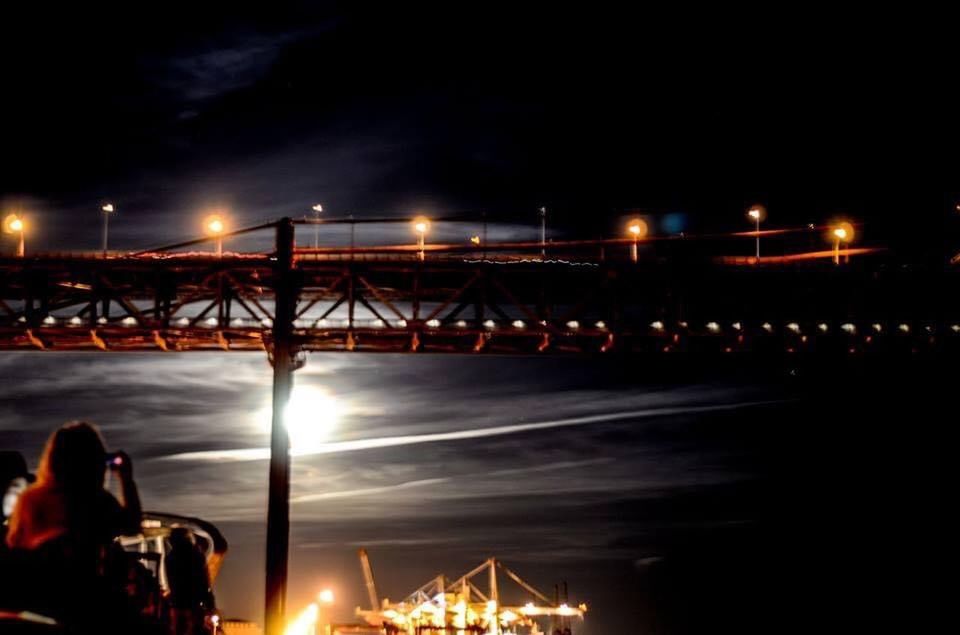 night, illuminated, architecture, transportation, evening, built structure, light, bridge, sky, nature, darkness, dusk, water, city, mode of transportation, long exposure, motion, outdoors, lighting equipment, travel destinations, street light, travel, street, building exterior