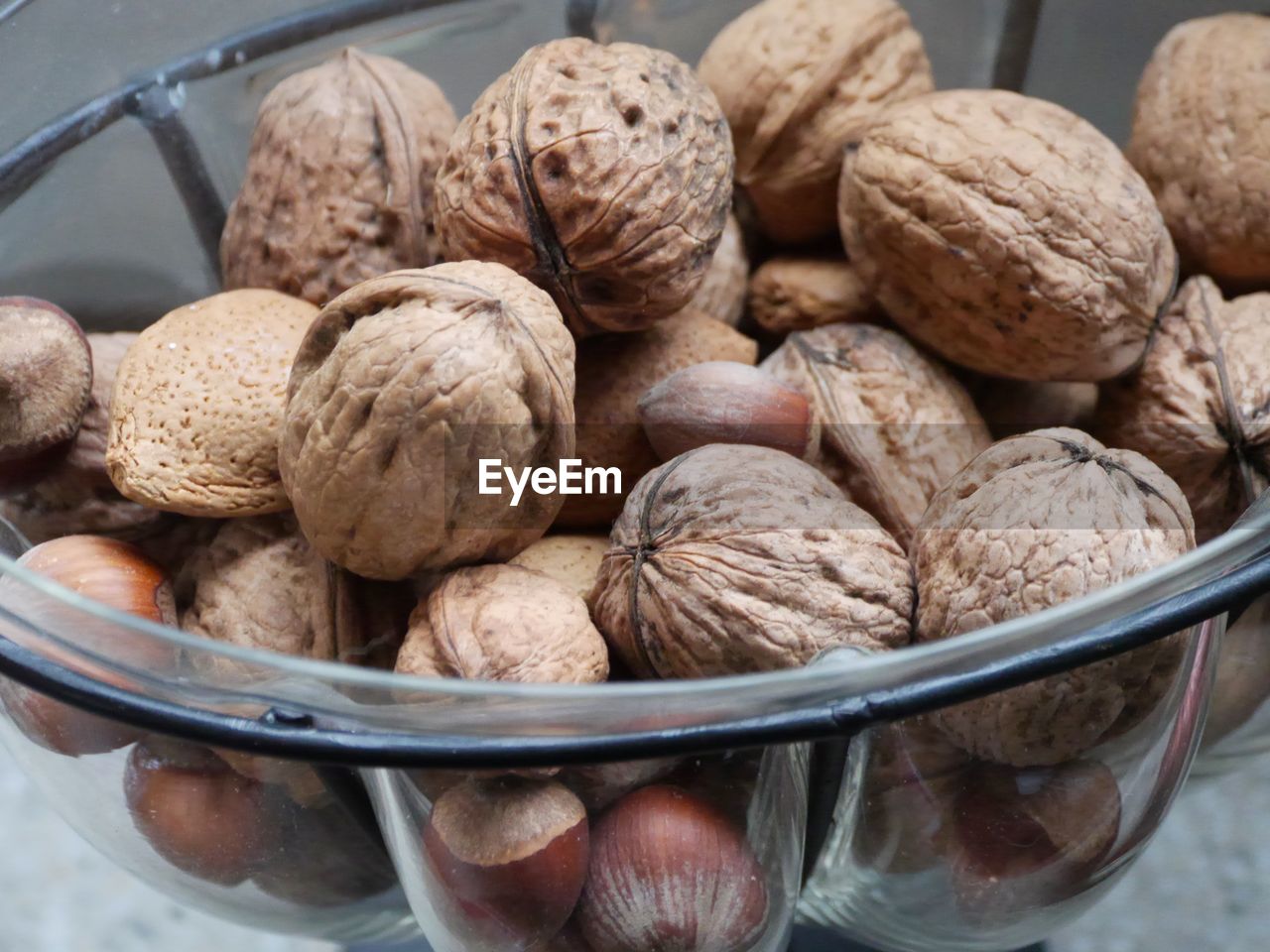 Close-up of nuts in bowl on table