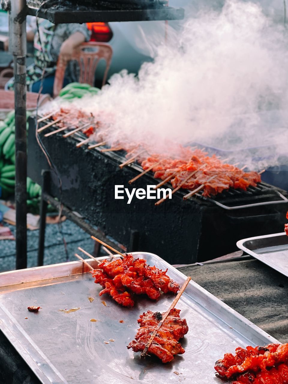 Close-up of meat on barbecue grill