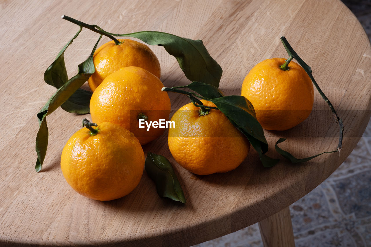 high angle view of oranges on table