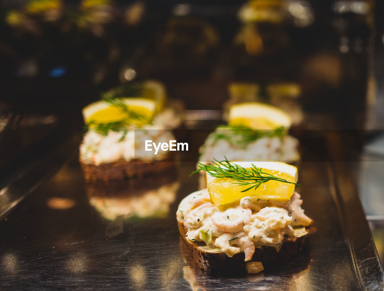 Close-up of food on table