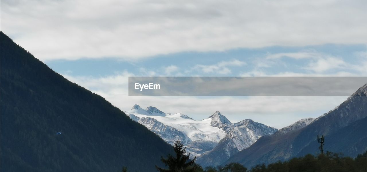 Scenic view of snowcapped mountains against sky