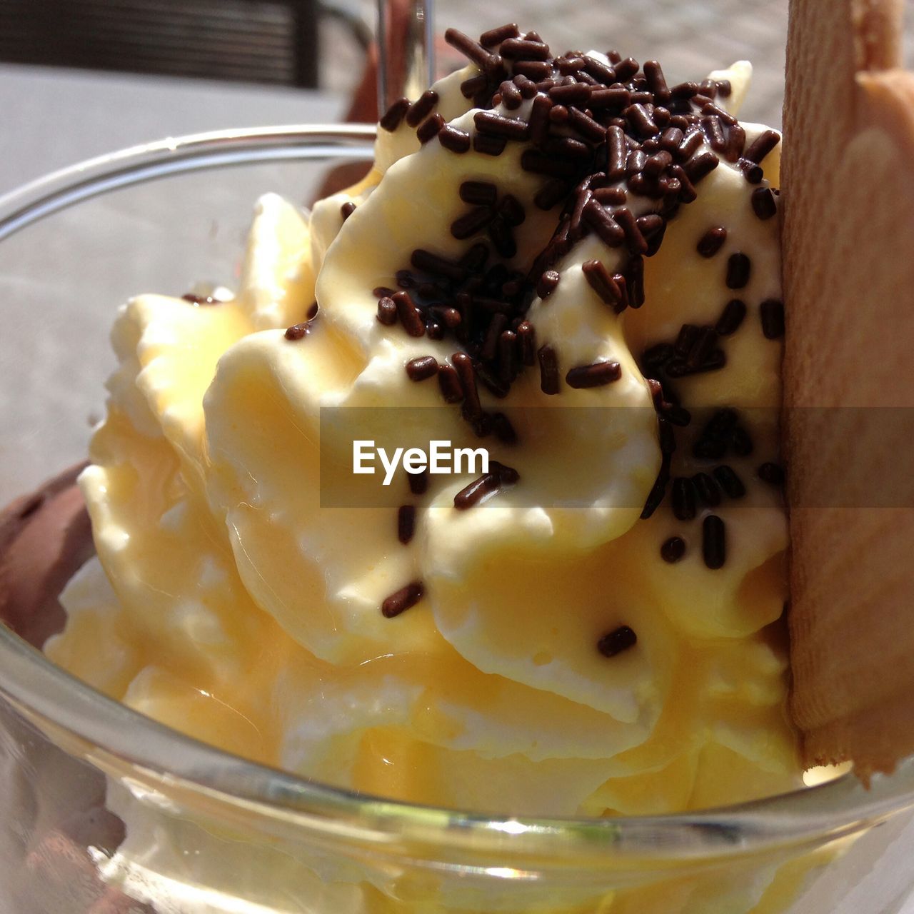 Close-up of served ice cream in glass