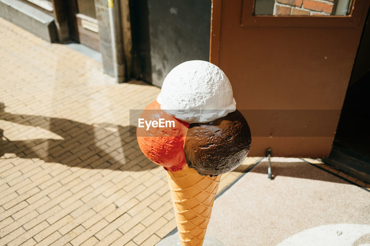 Plastic ice cream cone decoration in the street