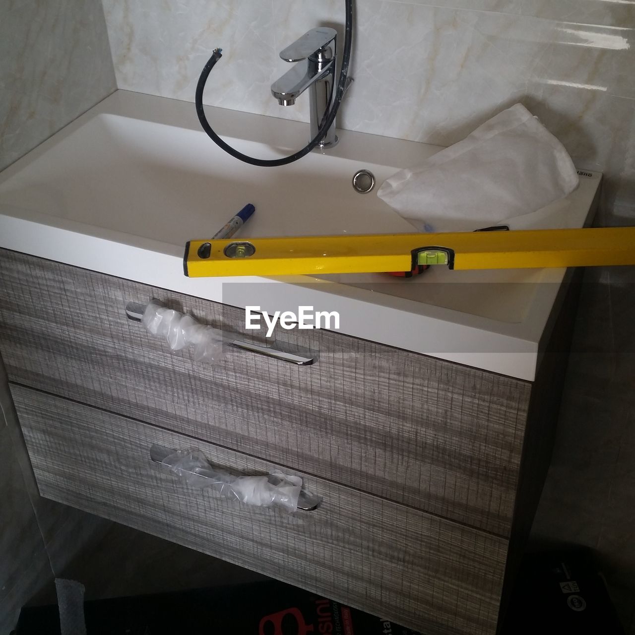 High angle view of ruler on sink at home