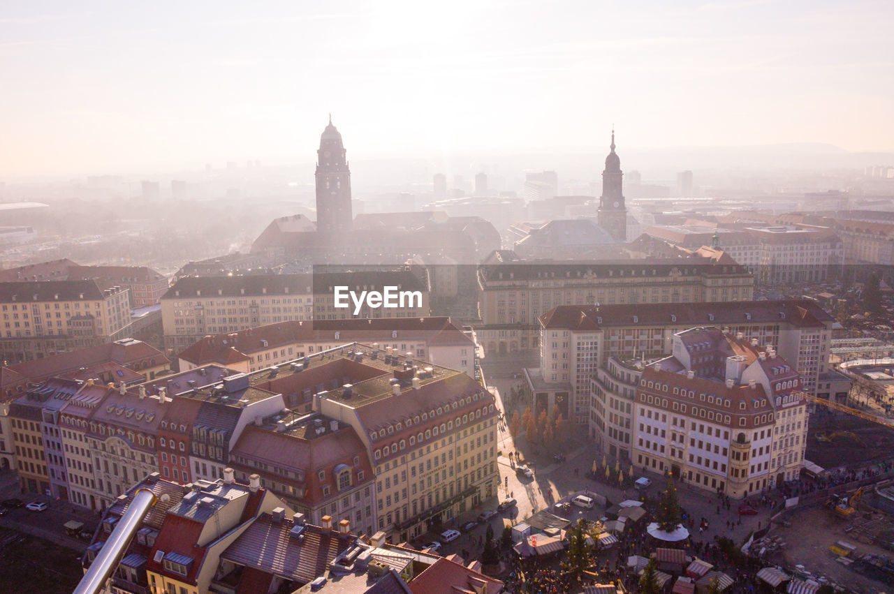 High angle view of cityscape against sky