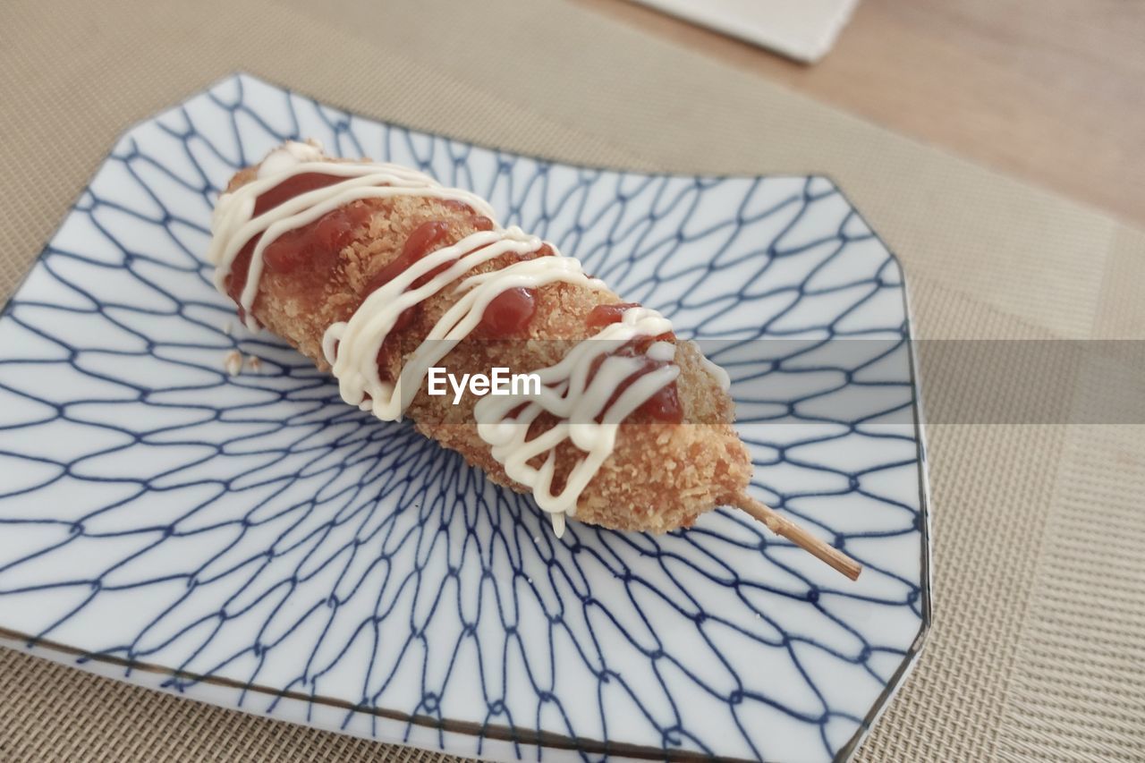 High angle view of breakfast on table