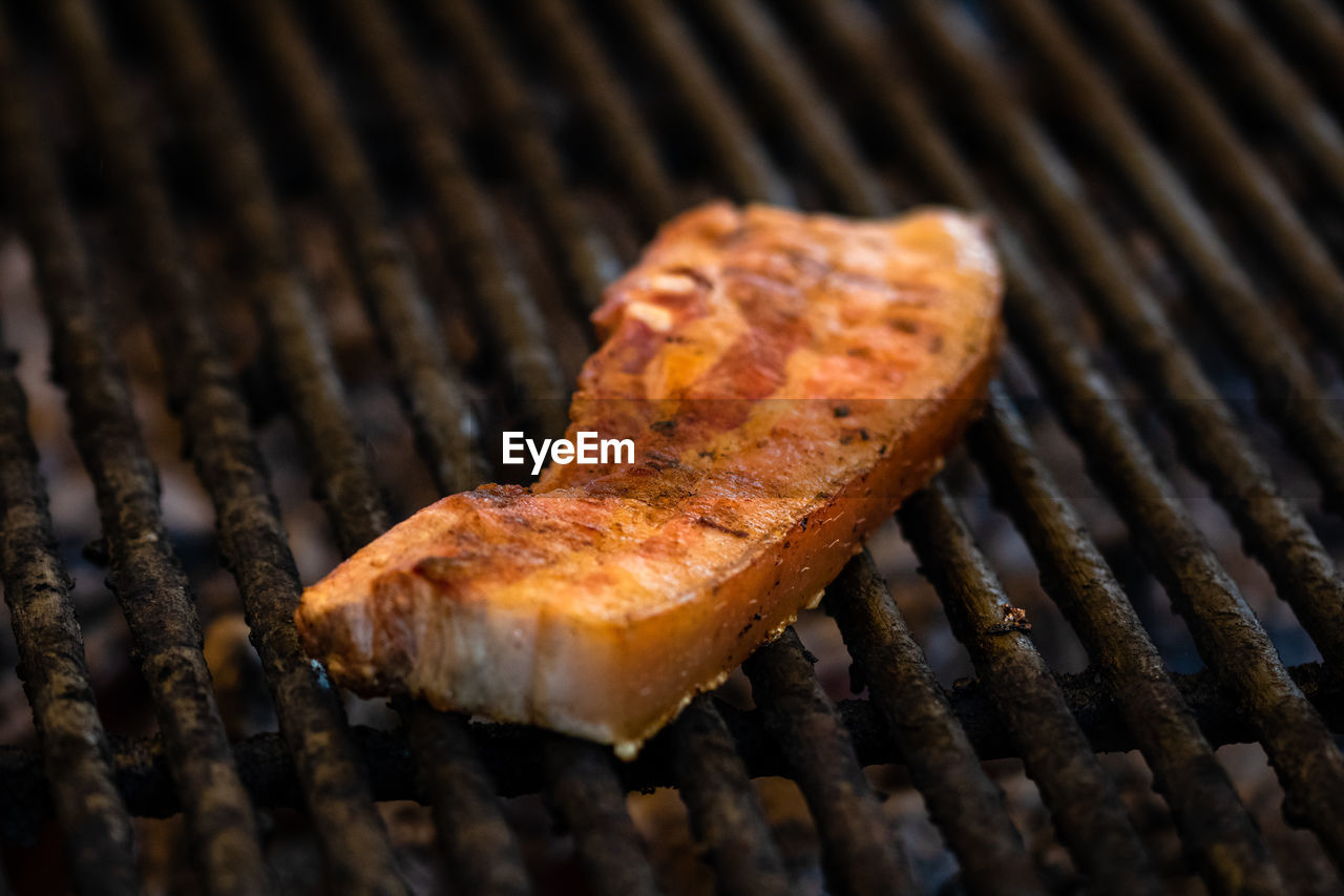 close-up of food on barbecue grill