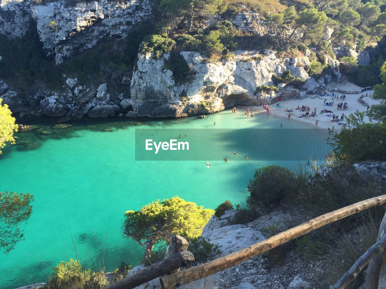 High angle view of sea by cliff