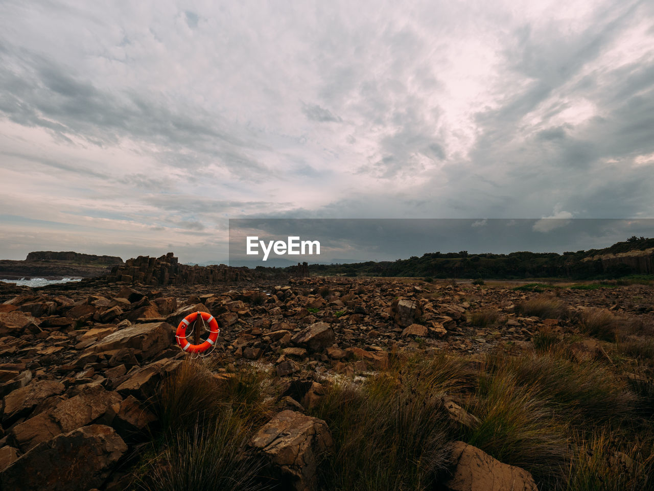 View of hot air balloon against cloudy sky