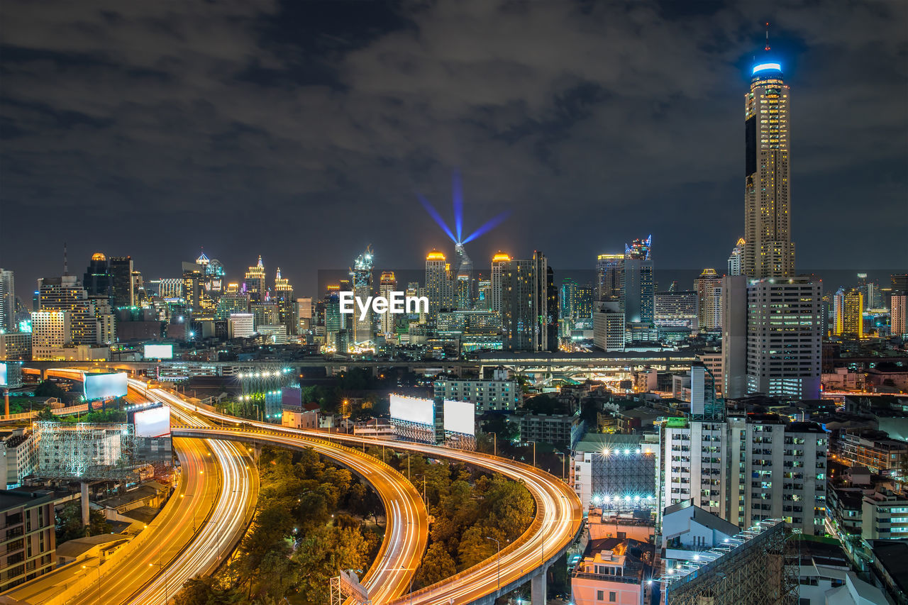 Aerial view of bangkok city downtown cityscape urban skyline at night ,landscape thailand
