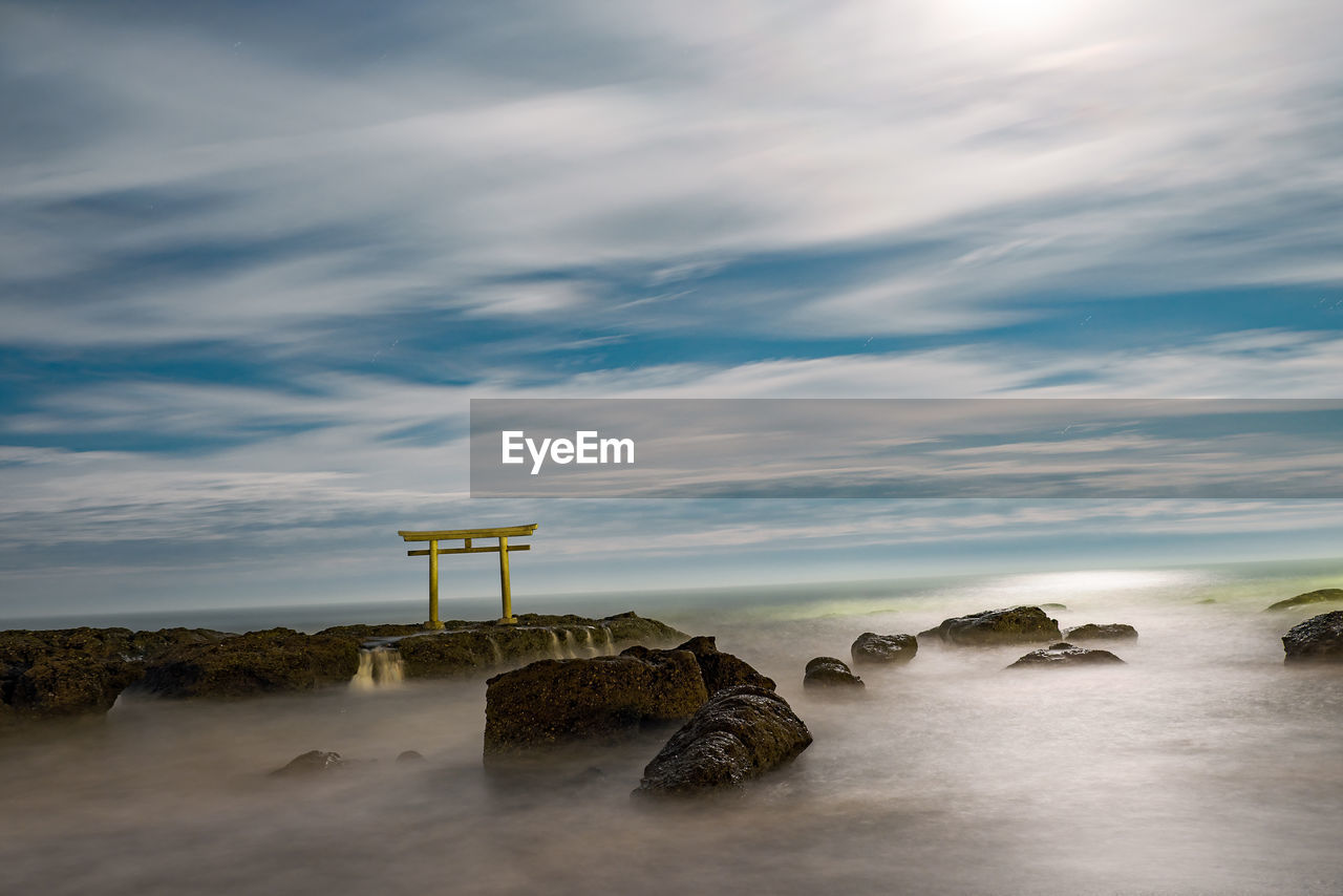 SCENIC VIEW OF ROCKS BY SEA AGAINST SKY