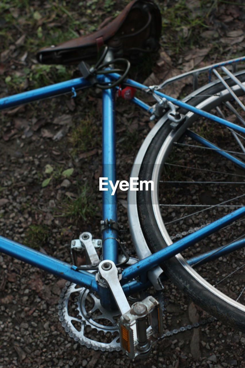 High angle view of bicycle on field