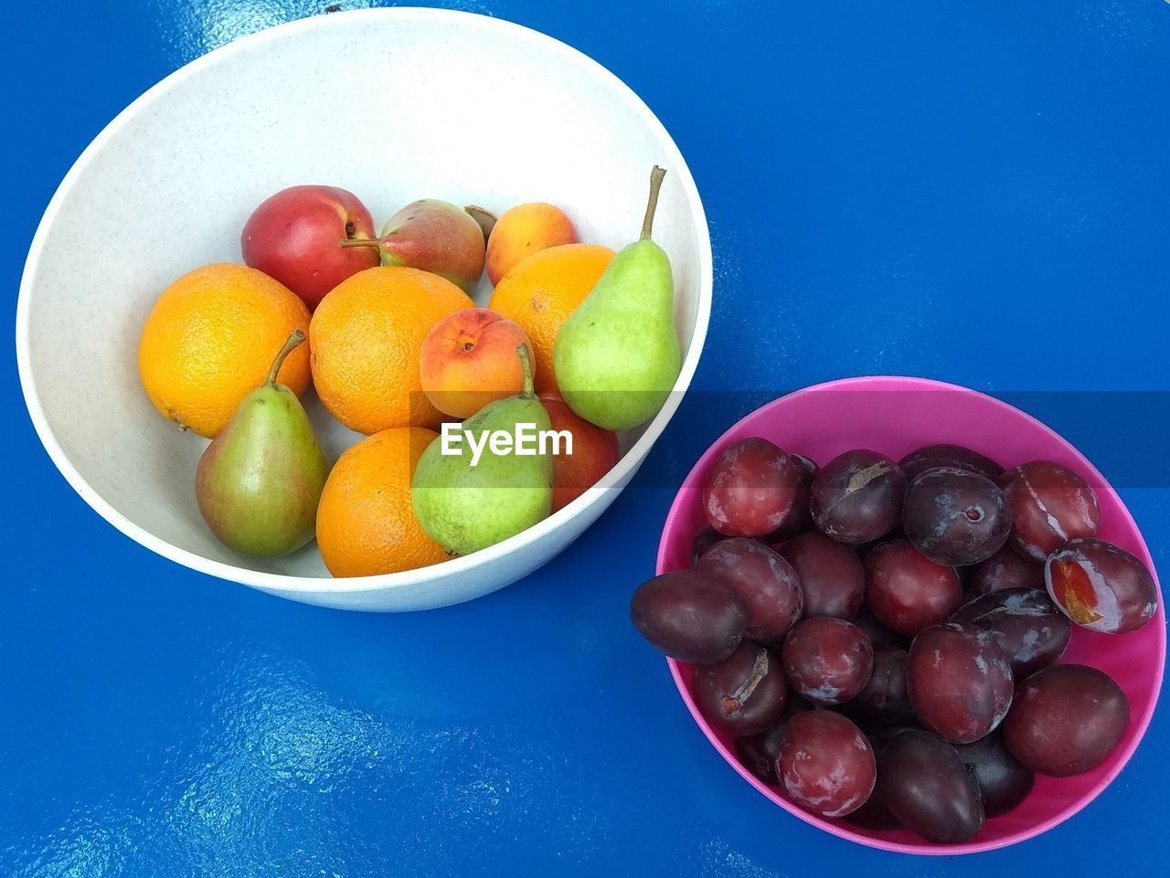 High angle view of fruits in plate on table