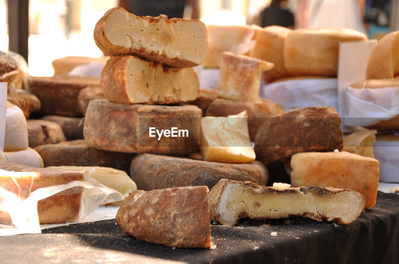 CLOSE-UP OF BREAD FOR SALE AT MARKET