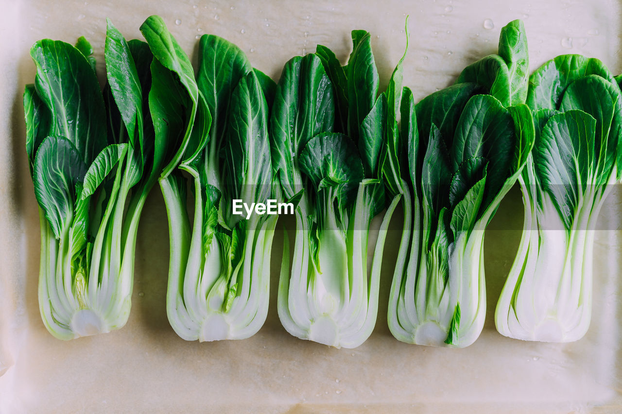 Bokchoy split in half ready to grill