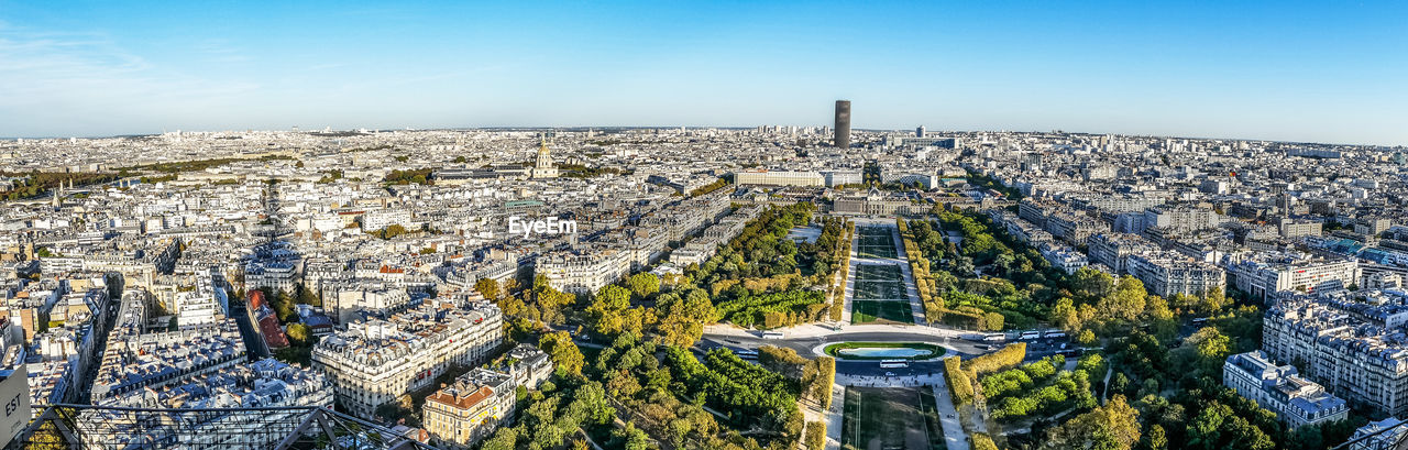 Extra wide aerial view of paris from the eiffel tower