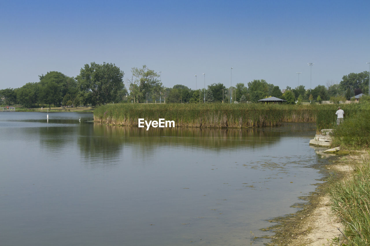 IDYLLIC VIEW OF LAKE AGAINST CLEAR SKY