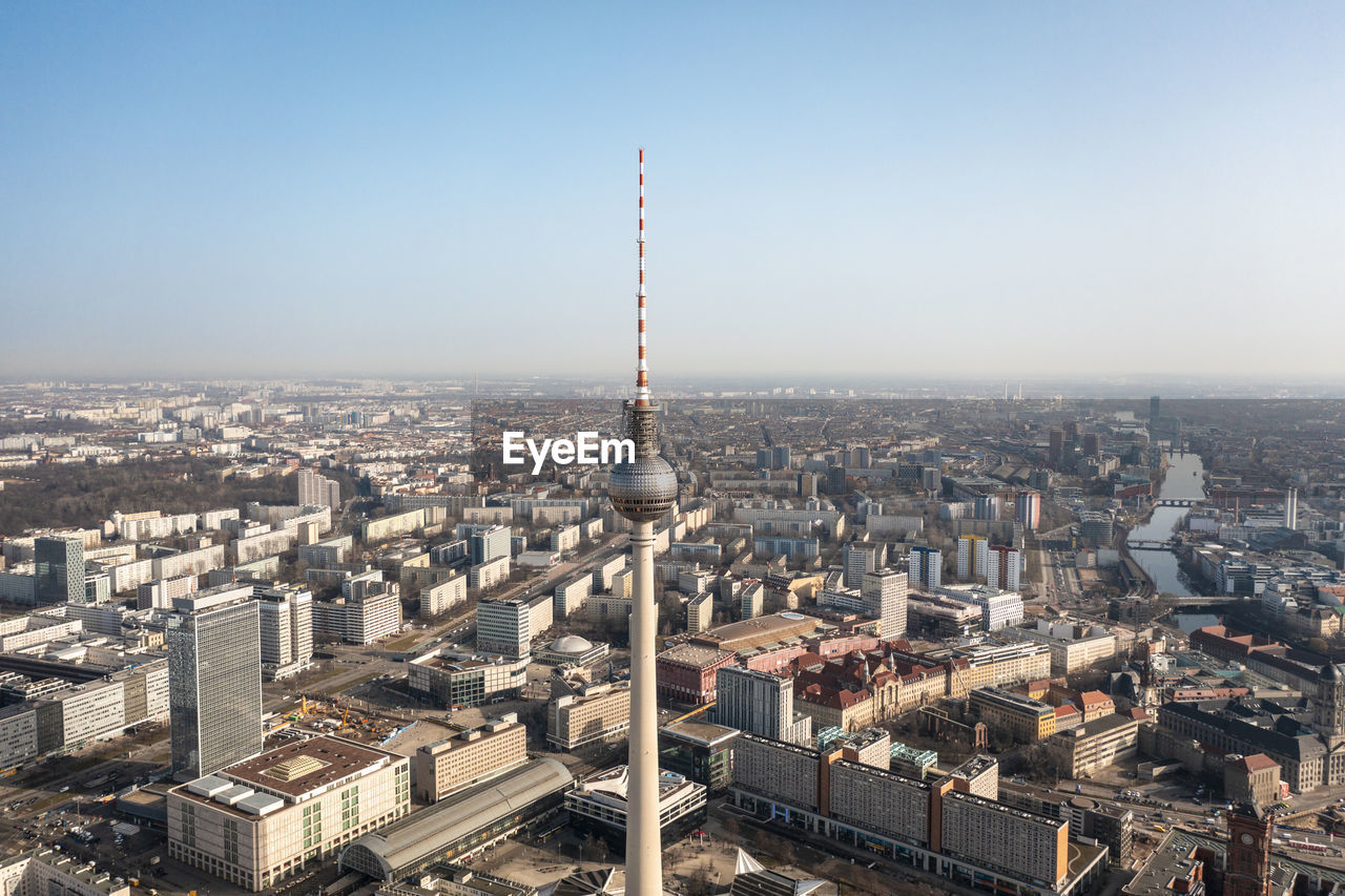 Germany, berlin, view of fernsehturm berlin and surrounding cityscape