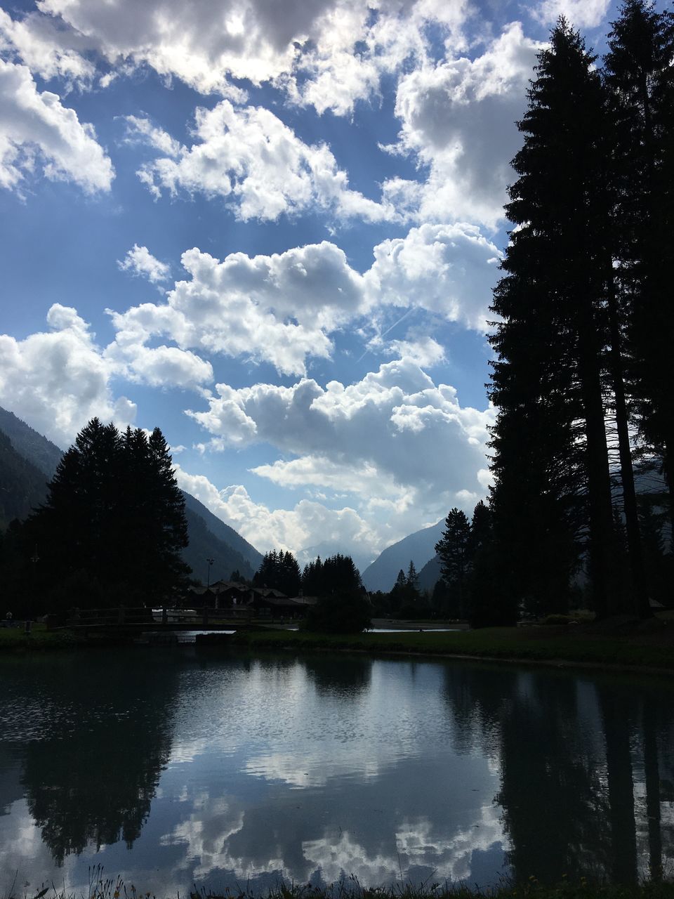 reflection, sunlight, cloud, sky, tree, nature, blue, light, plant, no people, beauty in nature, day, outdoors, scenics - nature, winter, snow, environment, tranquility, water, low angle view