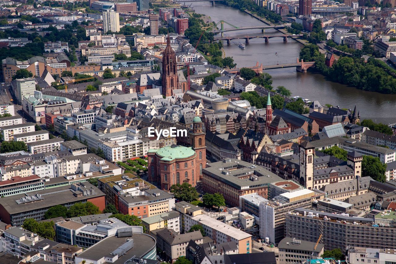 High angle view of buildings in city