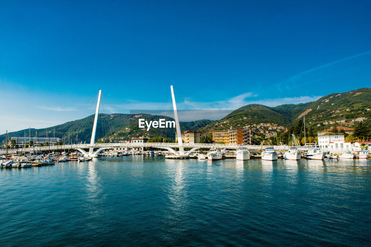 Scenic view of river against blue sky