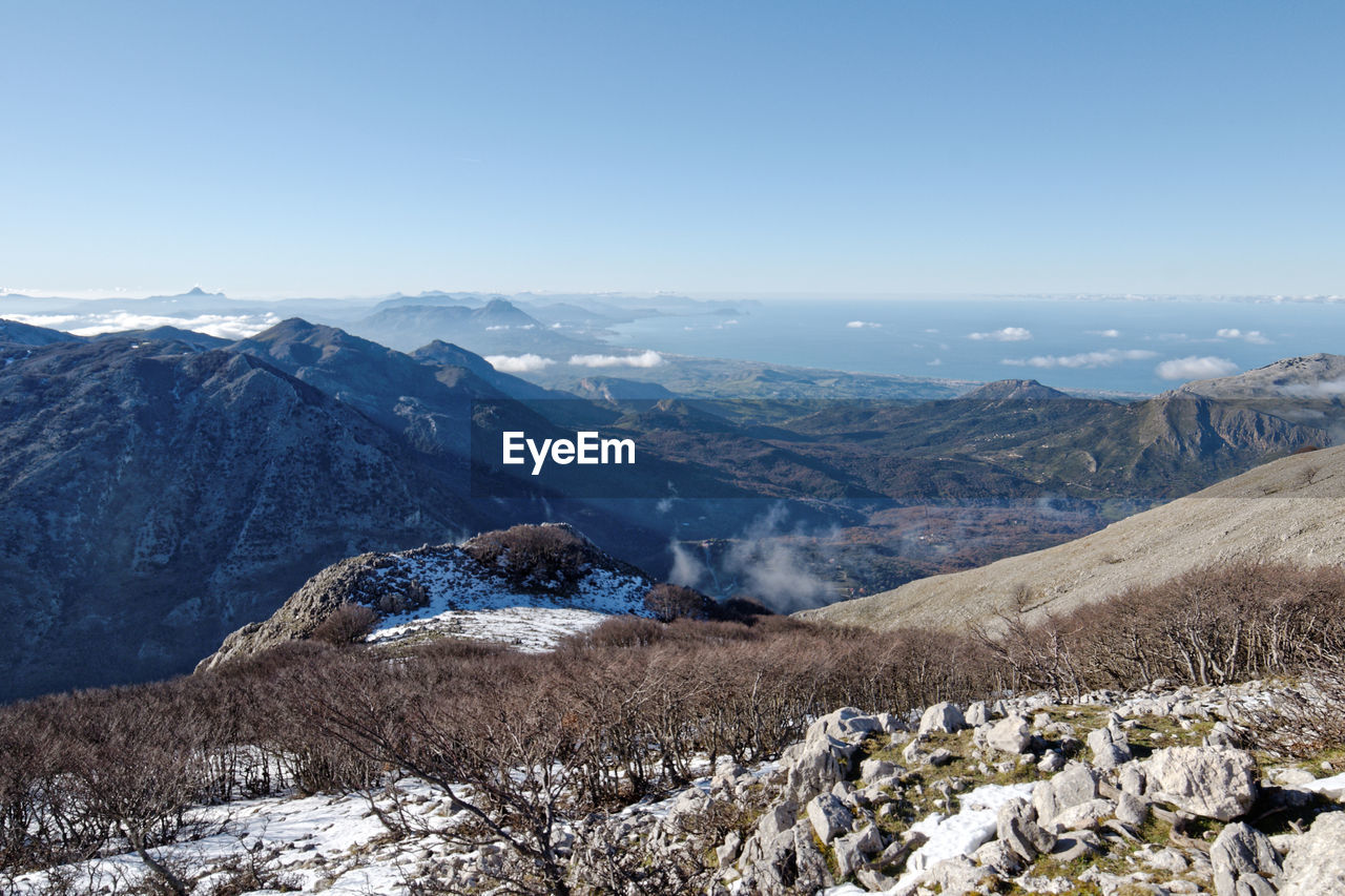 Scenic view of snowcapped mountains against sky