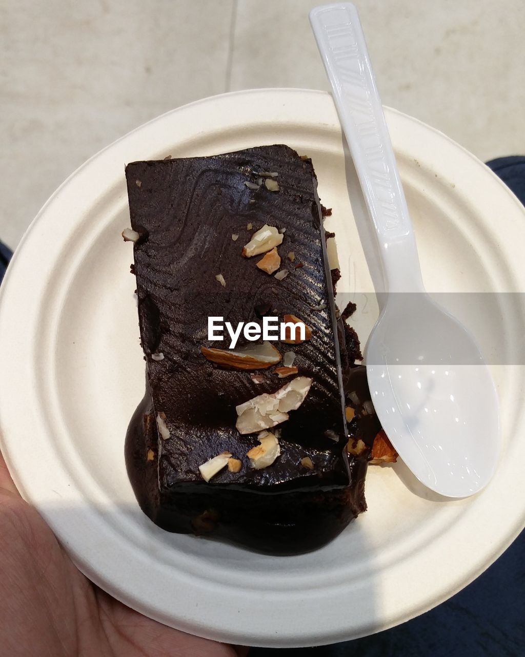 High angle view of cake in plate on table