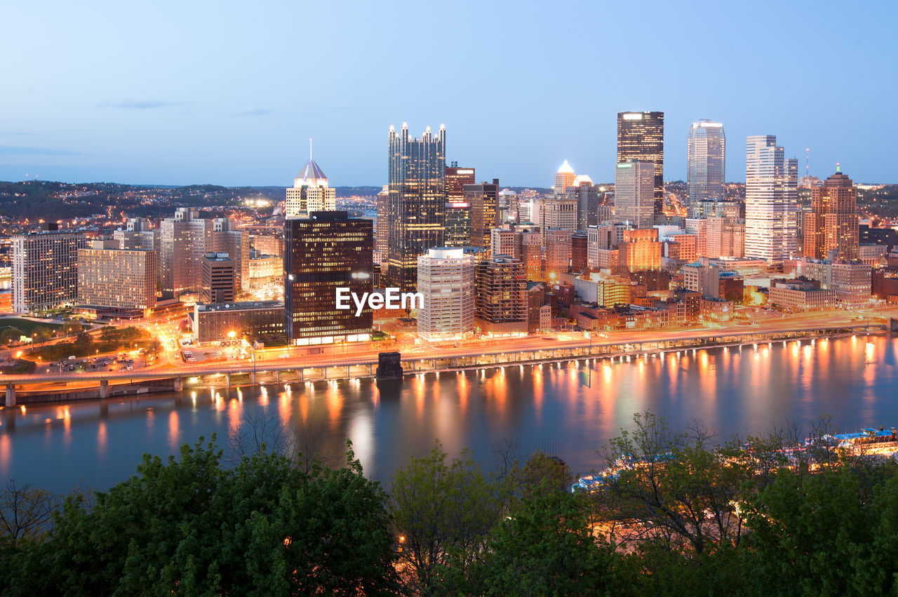 Skyline at night of the central business district of pittsburgh, pennsylvania, united states