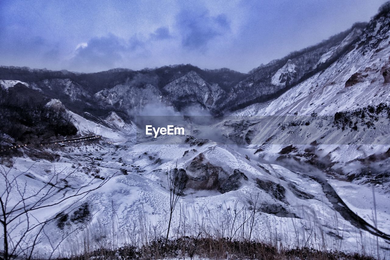 Scenic view of snowcapped mountains against sky