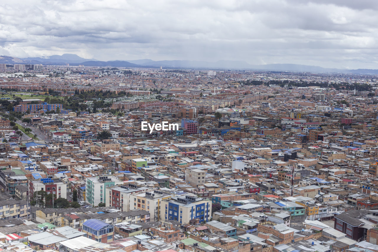 High angle shot of townscape against sky