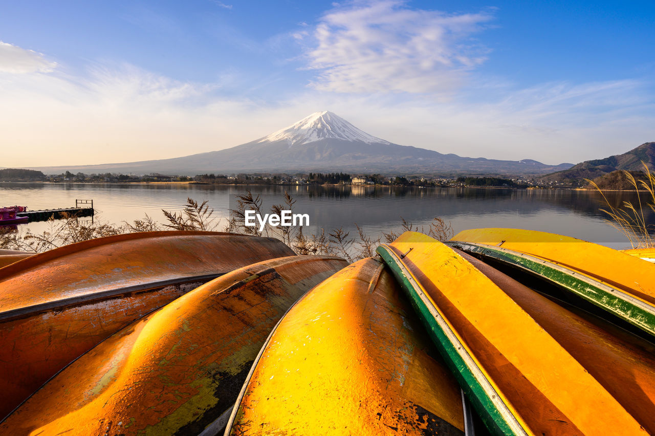 Panoramic view of lake and mountains against sky