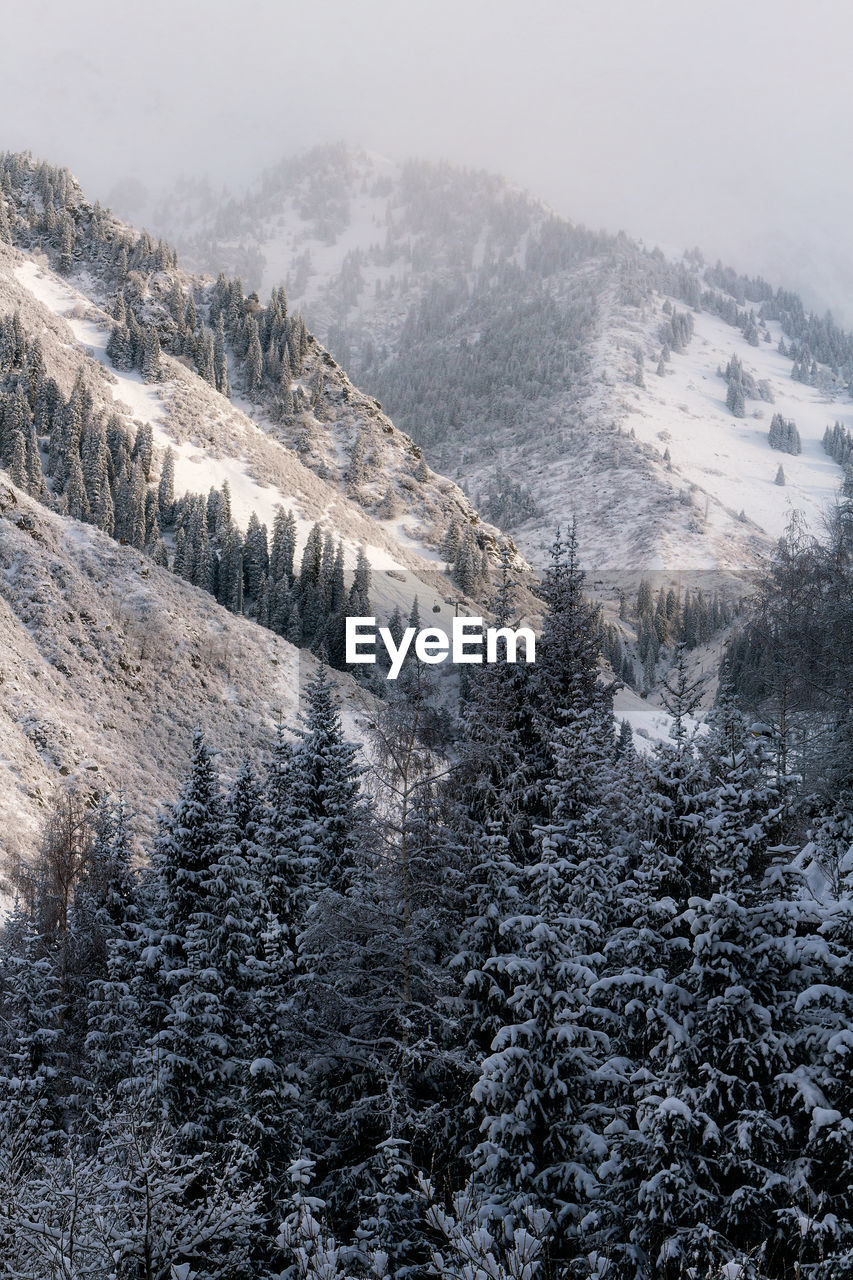 Scenic view of snow covered mountains against sky