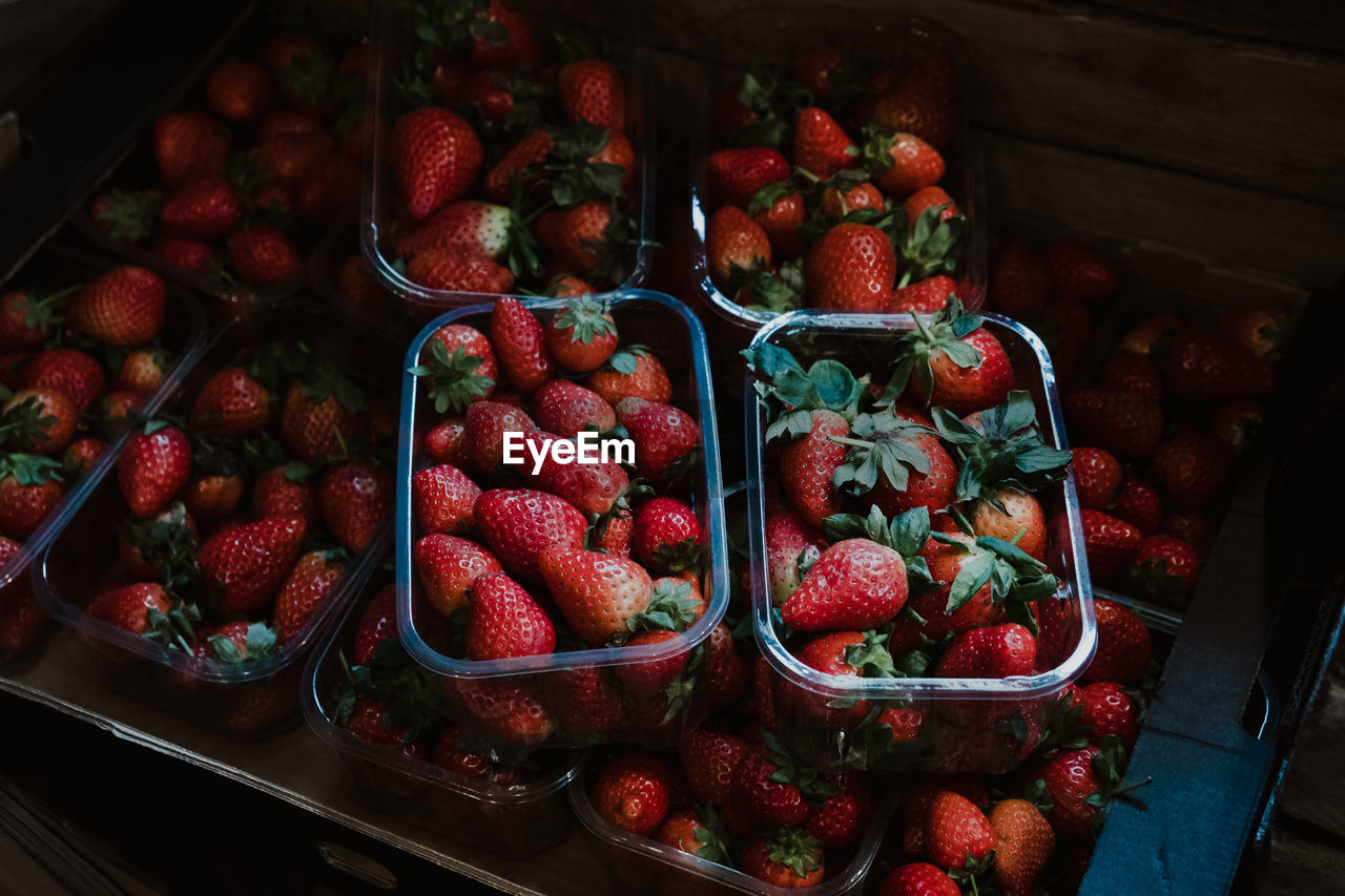 High angle view of fruits in container