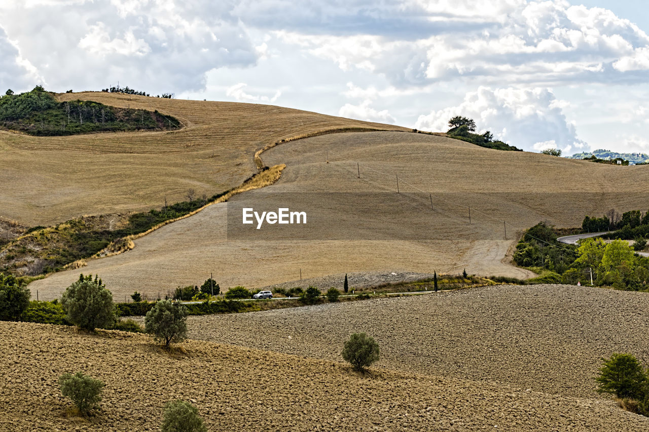 SCENIC VIEW OF SAND DUNE AGAINST SKY