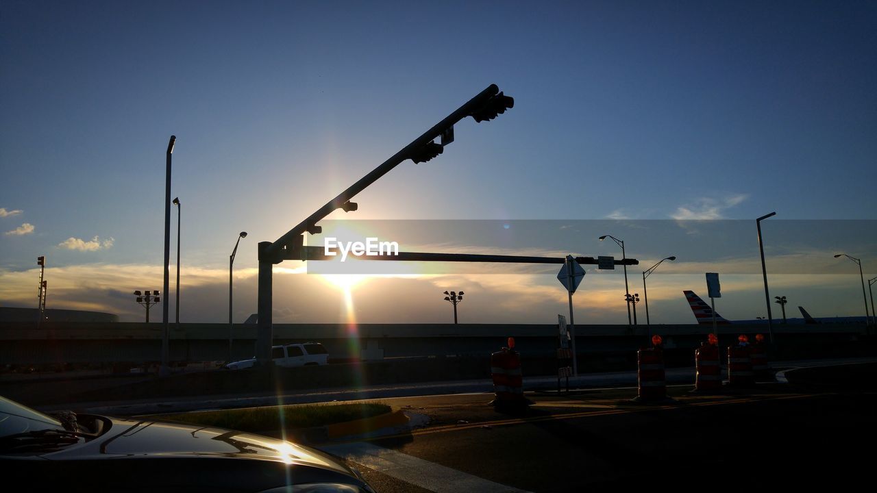 View of street lights at sunset