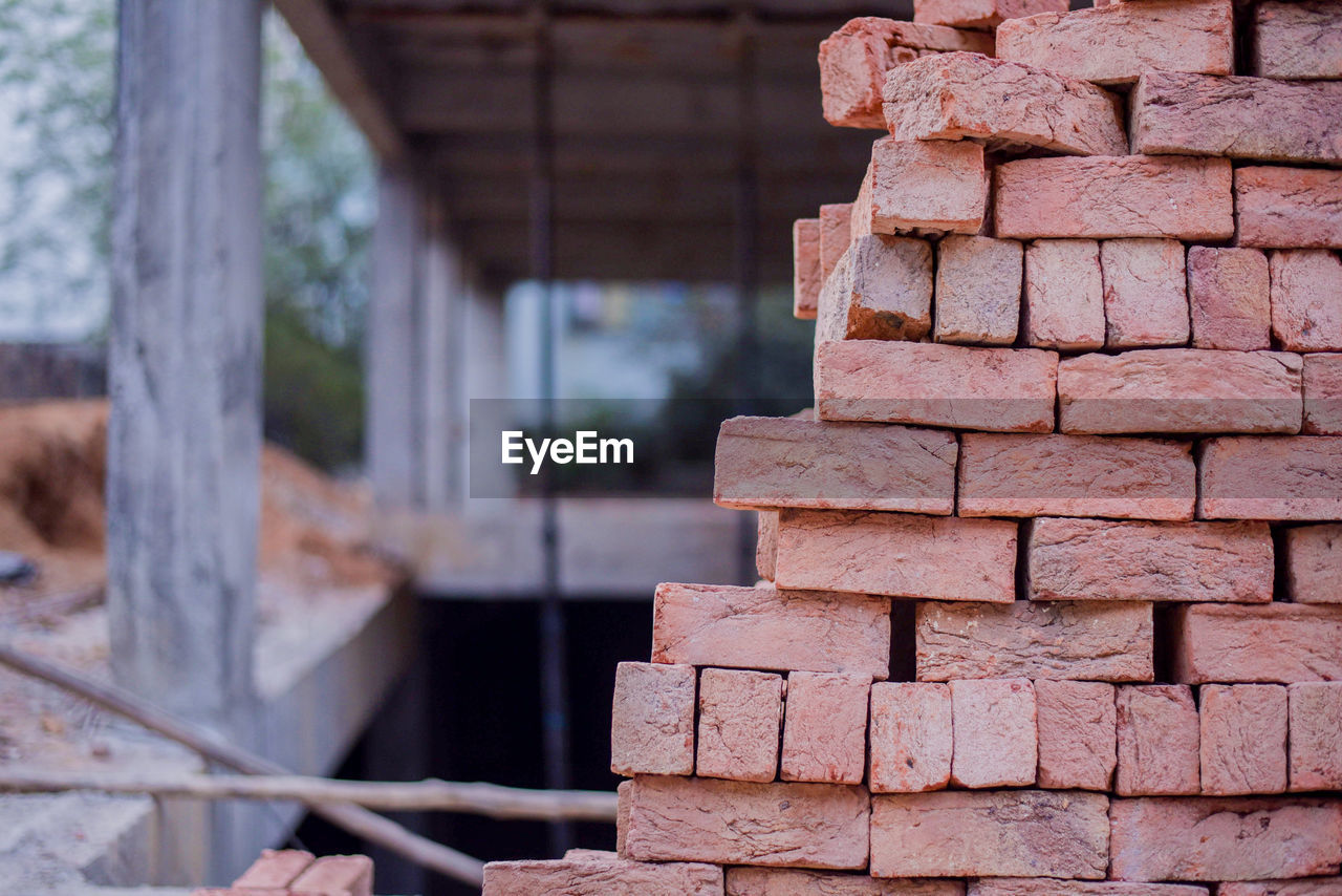 Close-up of stack of brick wall