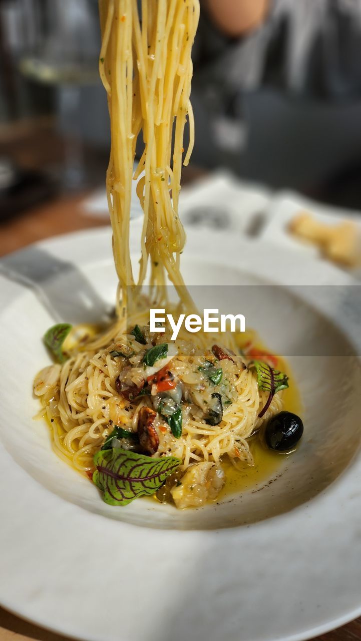 high angle view of food in plate on table